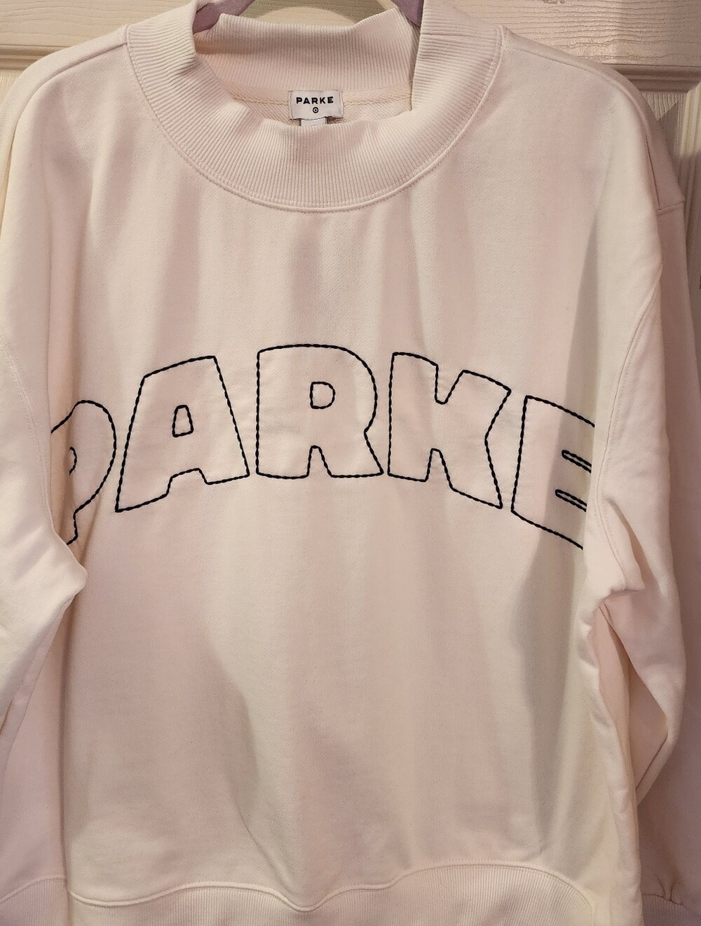 White 'PARKE' Embroidered Mocknock  Sweatshirt. NWT